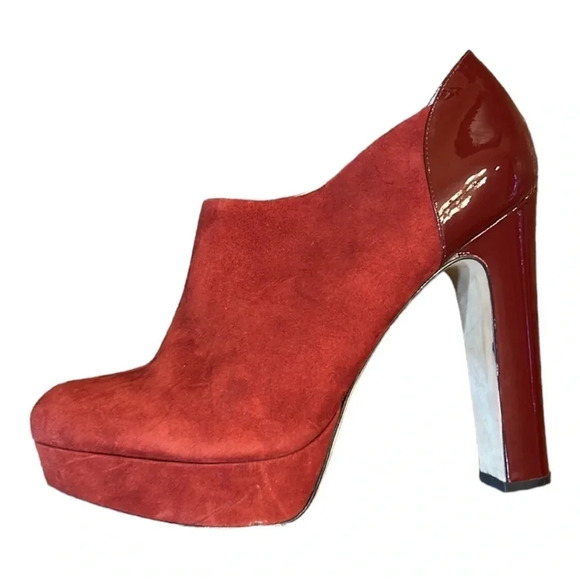 Barneys New York Co-Op Burgundy Suede Platform Ankle Booties Size 9 - Picture 3 of 12
